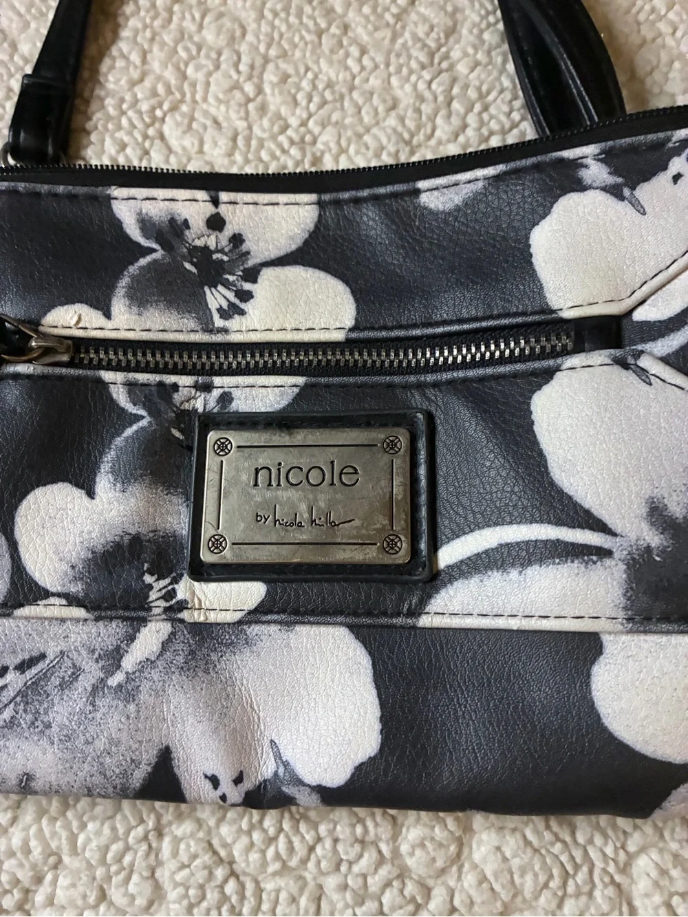 Nicole by Nicole Miller Black and White Floral Crossbody